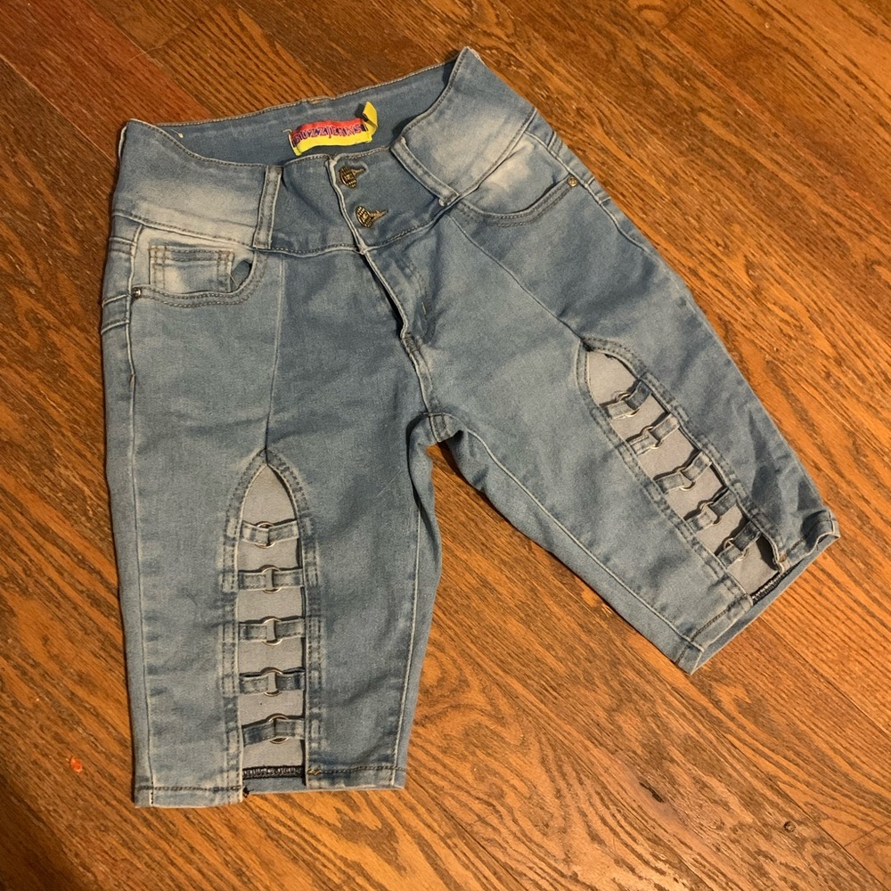 BuzzJeans Mid Thigh Blue Jean Shorts with Buckles Size 5/6